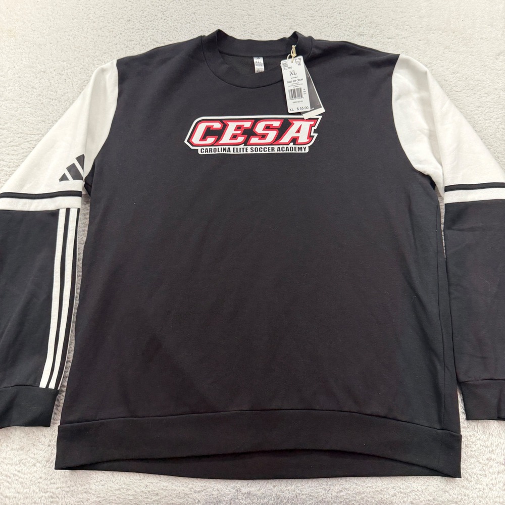Adidas Mens SQ25‎ SW Crew Sweatshirt Black White CESA Soccer XL JE2780 NEW